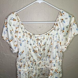 Pink Rose White Flutter Sleeve Blouse with Tie Front